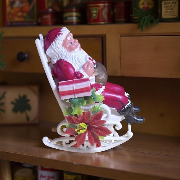 Vintage 1970s Hong Kong Santa in Rocking Chair – Retro Plastic Christmas Decorat - Picture 3 of 4